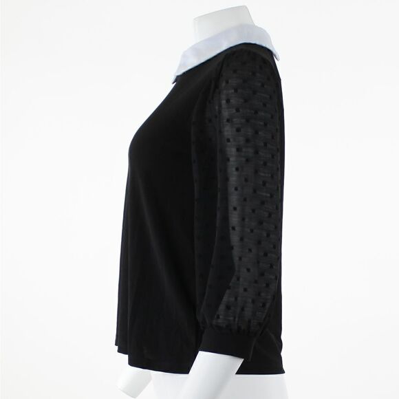 CeCe Collared Clip Dot Sleeve Top in Rich Black - Picture 4 of 6